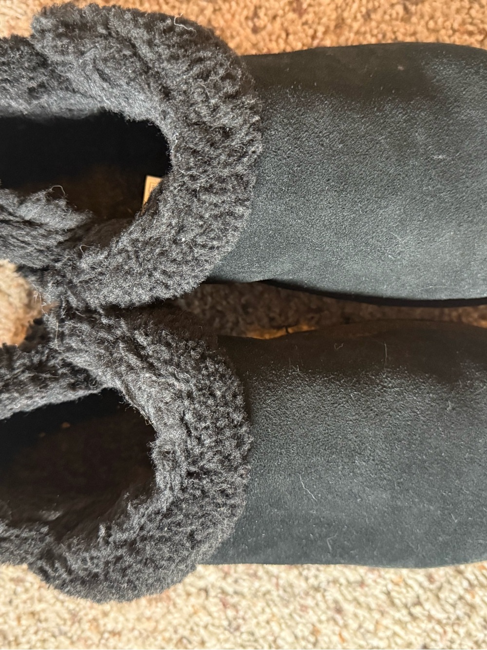 Black Cozy Faux-Suede Slip-On boots with Fuzzy Cuff